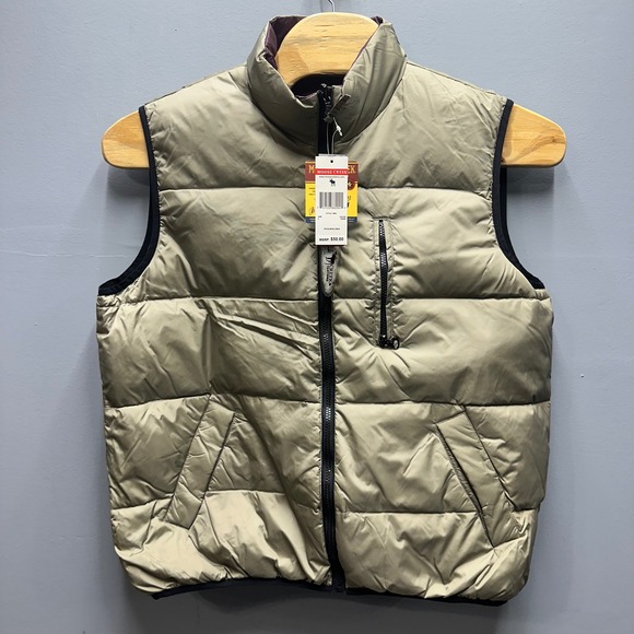 Moose Creek Other - Moose Creek Reversible Down Puffer Vest Mens L Khaki Plum 50/50 Down Feather NWT